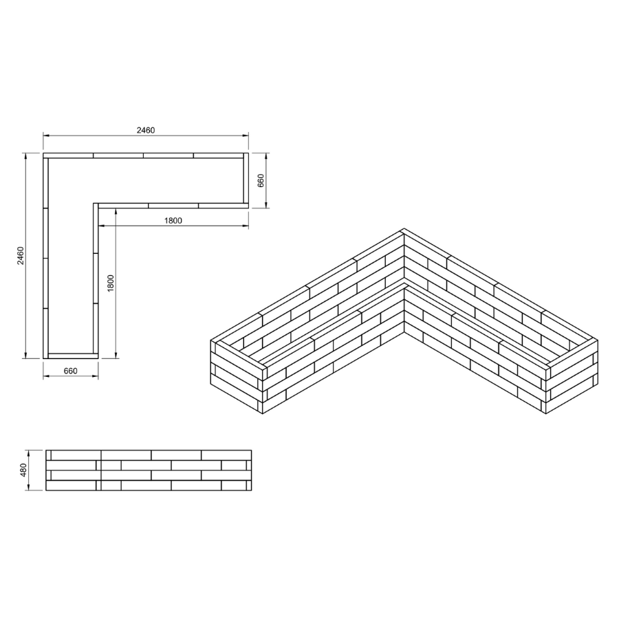 L-shape Modular Raised Bed - BRICK