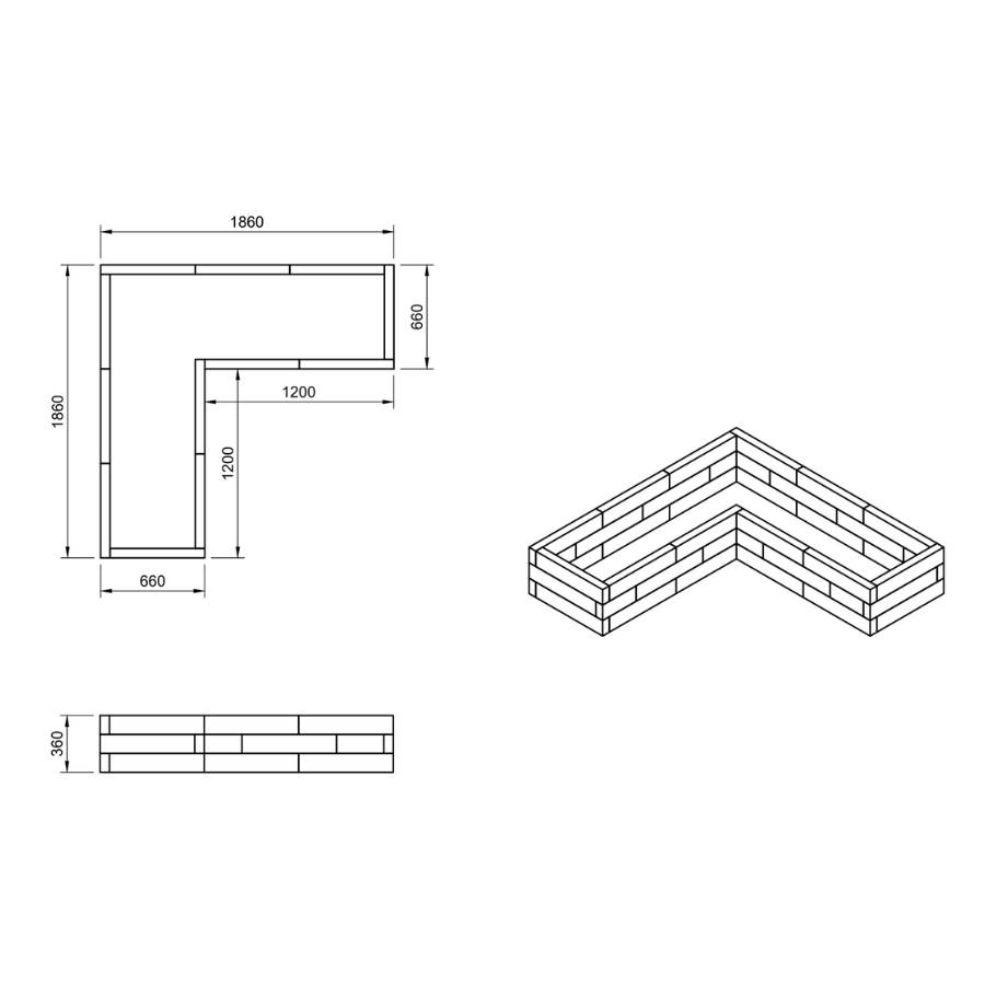 L-shape Modular Raised Bed - BRICK