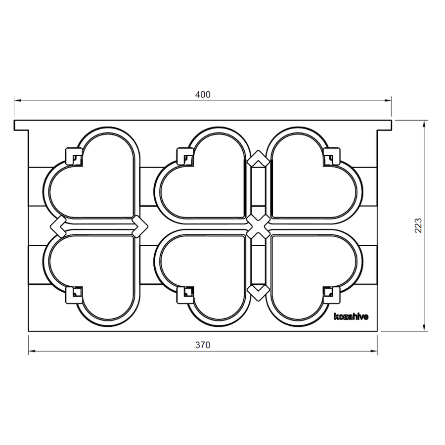 Landscape view of heart frames filled with natural honeycomb