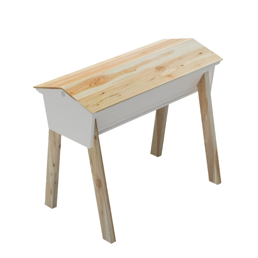 Natural pine wood top bar beehive with PETG monitoring window for treatment-free beekeeping