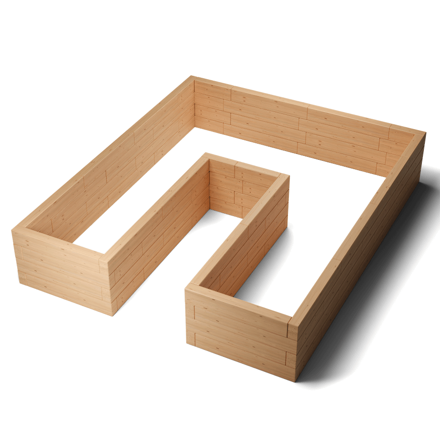 U-shaped modular raised bed made from sustainable larch wood for courtyard gardening
