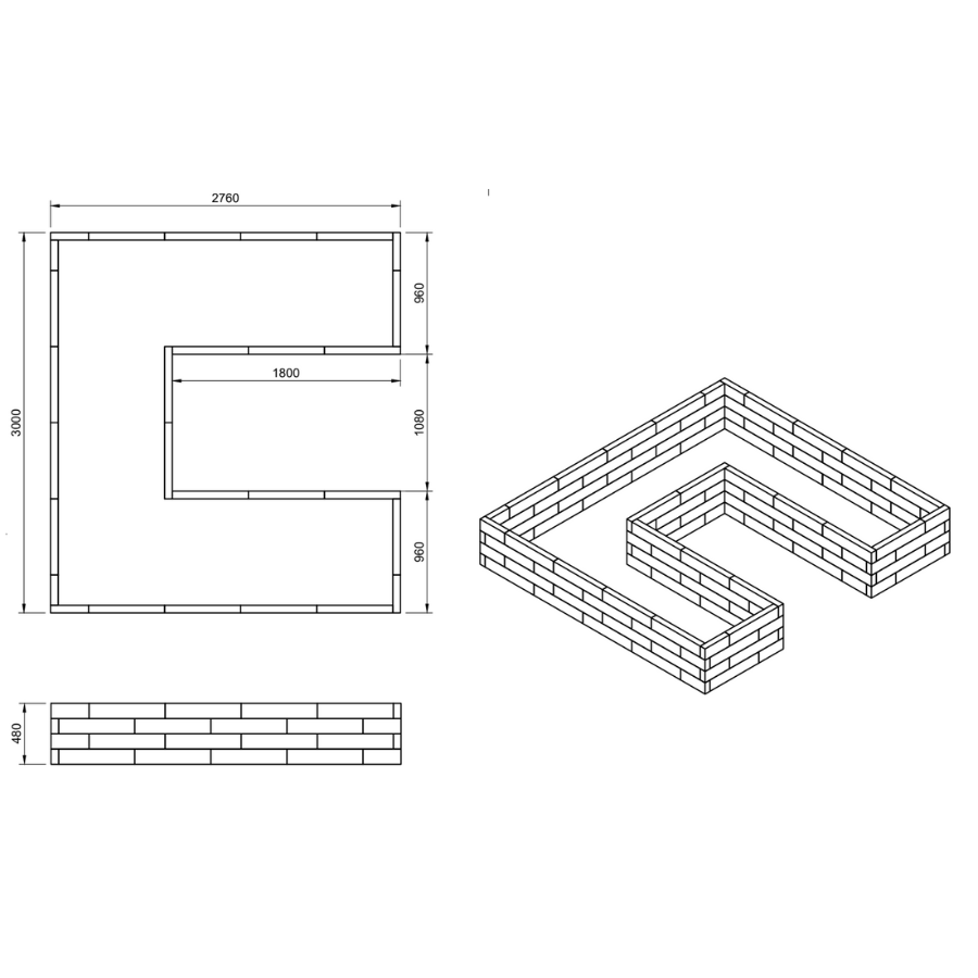 Garden BRICK pieces arranged for raised bed construction