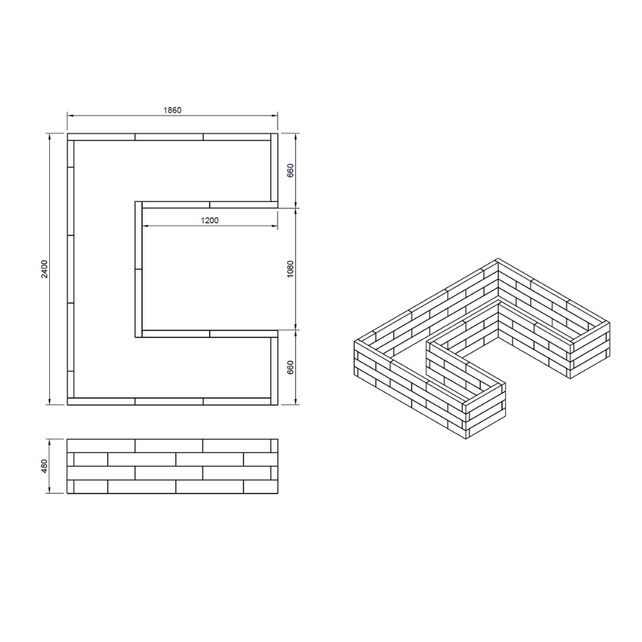 Natural larch wood blocks for building custom U-shape garden beds