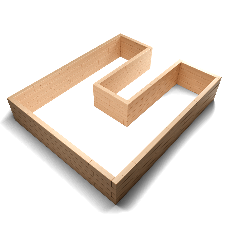 Front view of U-shape raised garden bed with 60mm thick larch wood construction