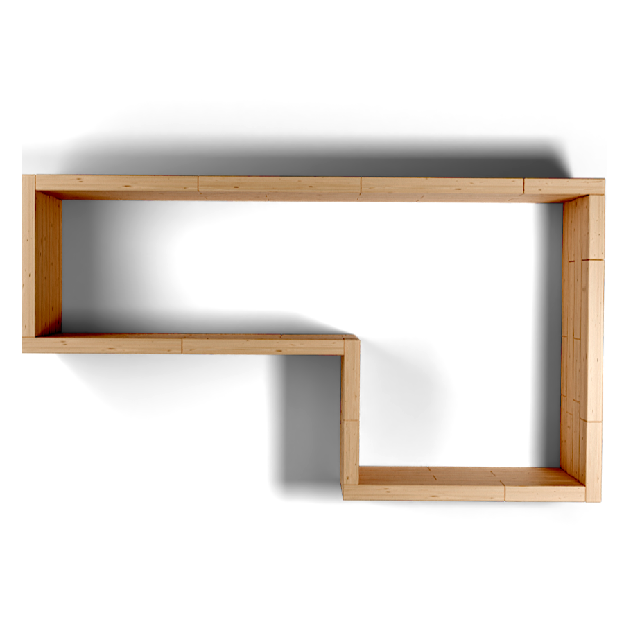 Top view of L-shaped raised garden bed configuration with dimensions